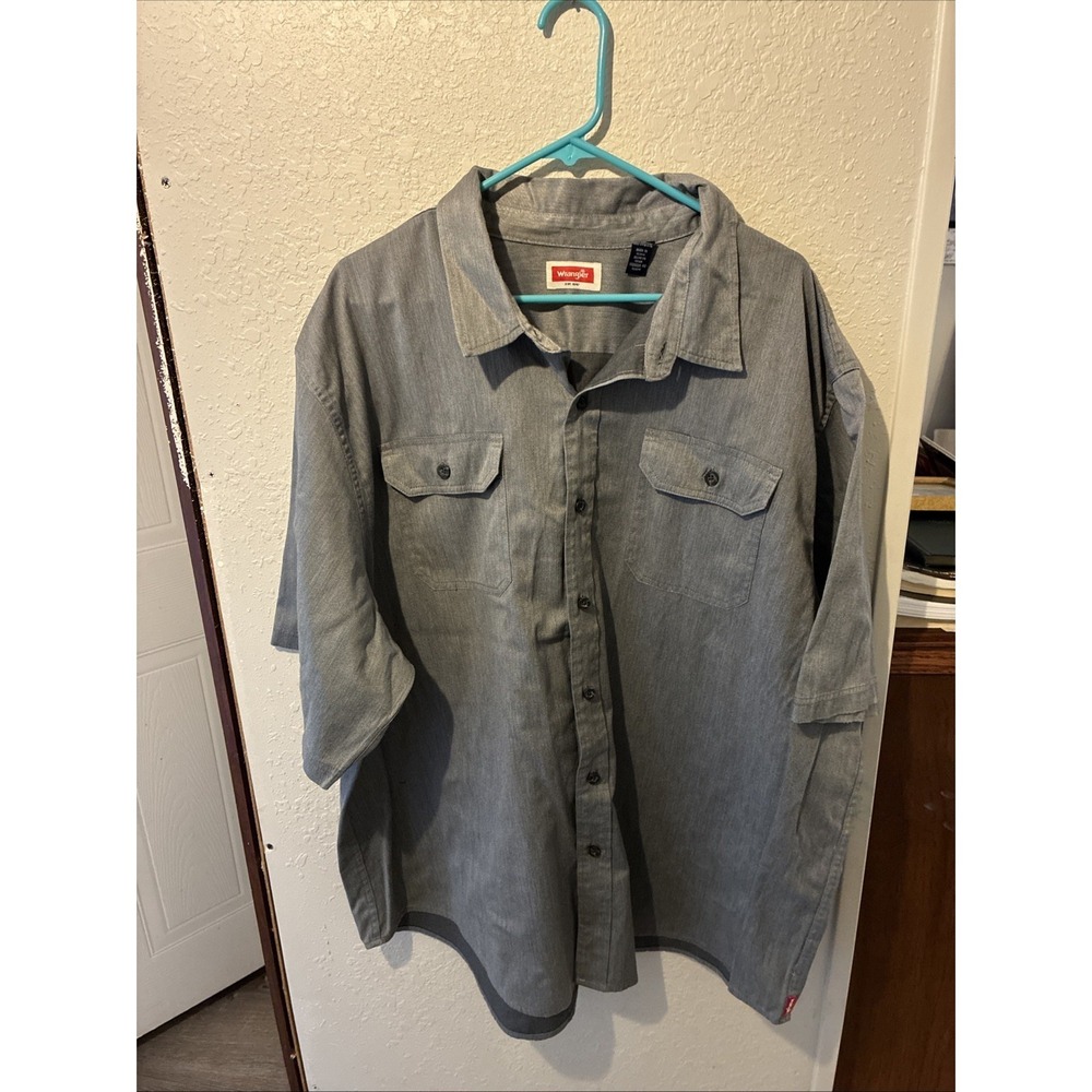 Wrangler Shirt Mens 3XL XXXL Grey Premium Quality Button Up Short Sleeve